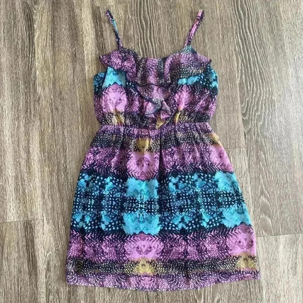 Purple Spaghetti Strap Printed Dress - S